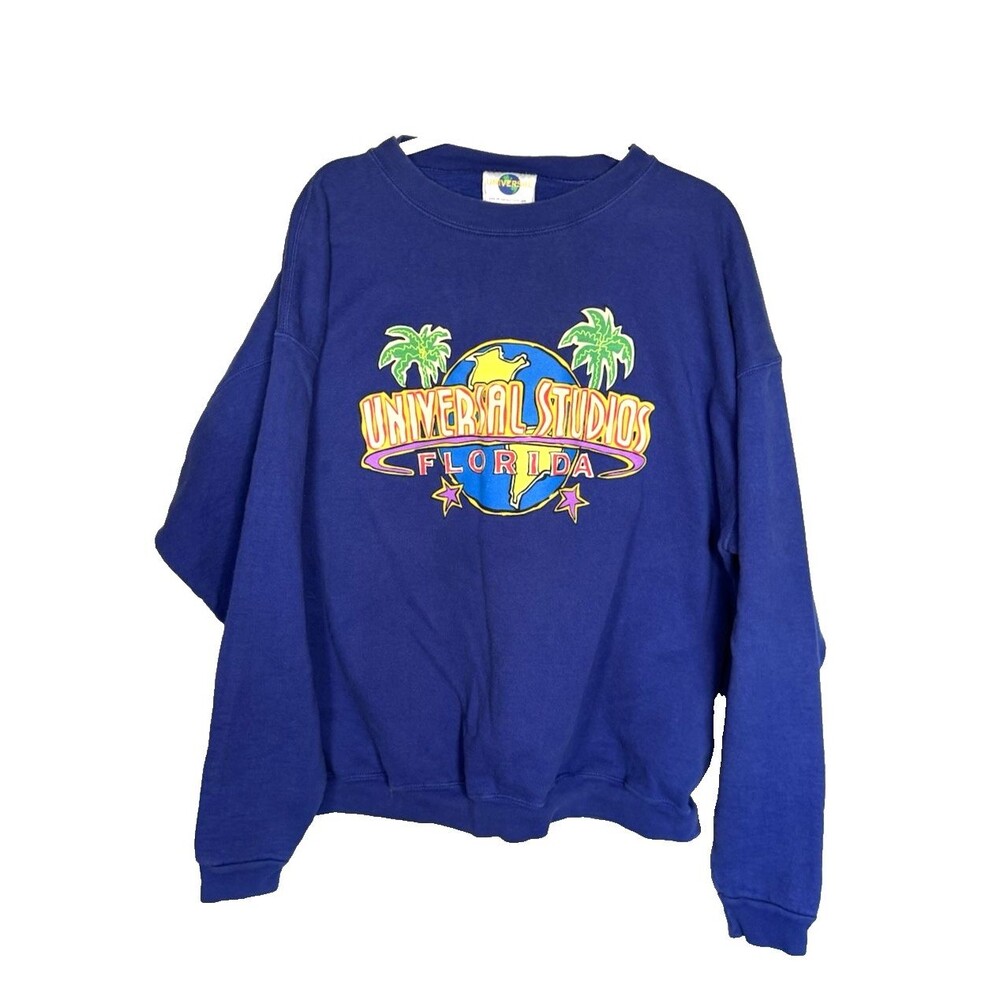 Vintage Universal Studios Florida Blue Sweatshirt Palm Tree World XXL HTF